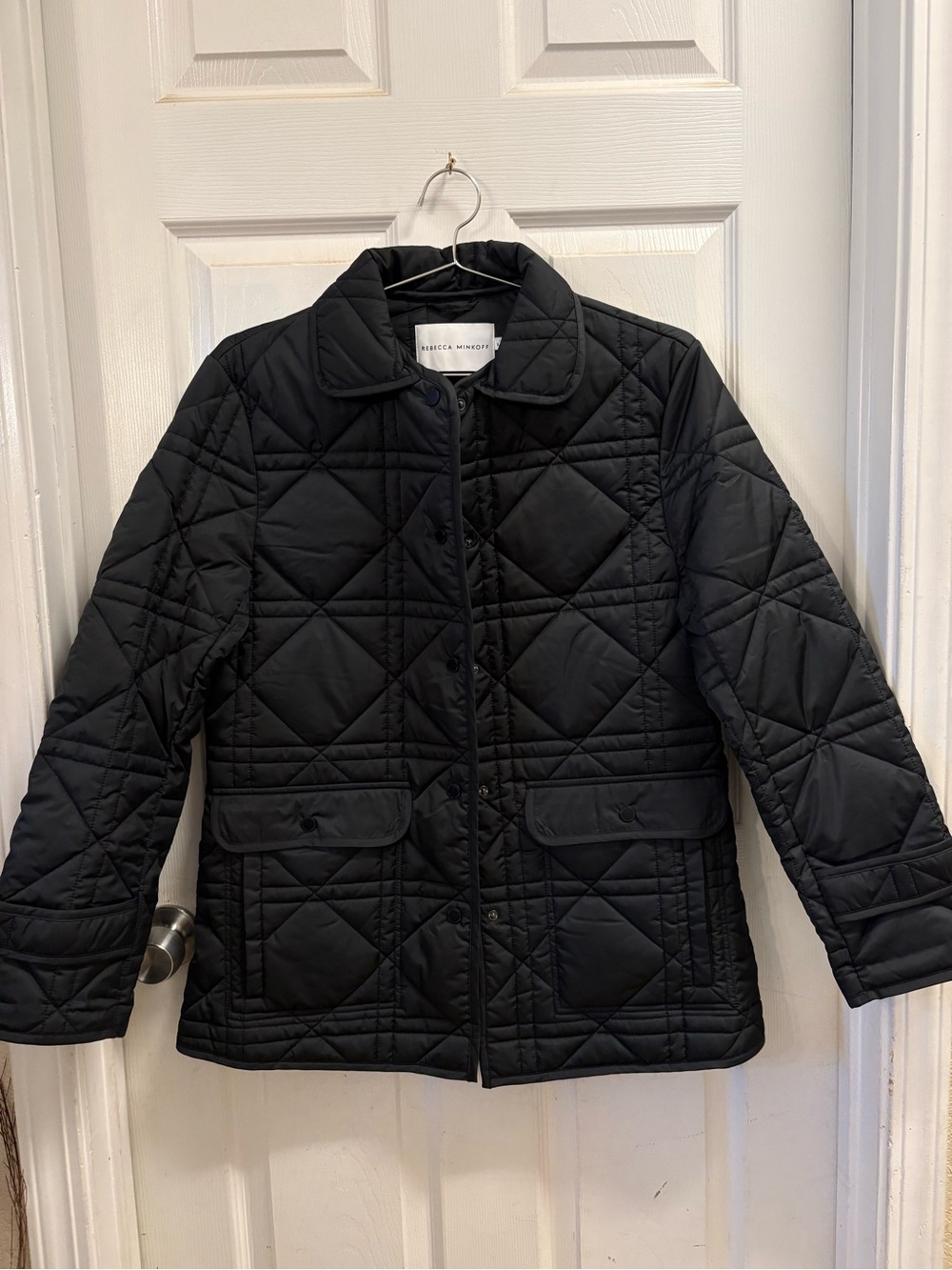 NWOT Rebecca Minkoff Quilted Diamond Collared Black Long Sleeve Jacket Size M